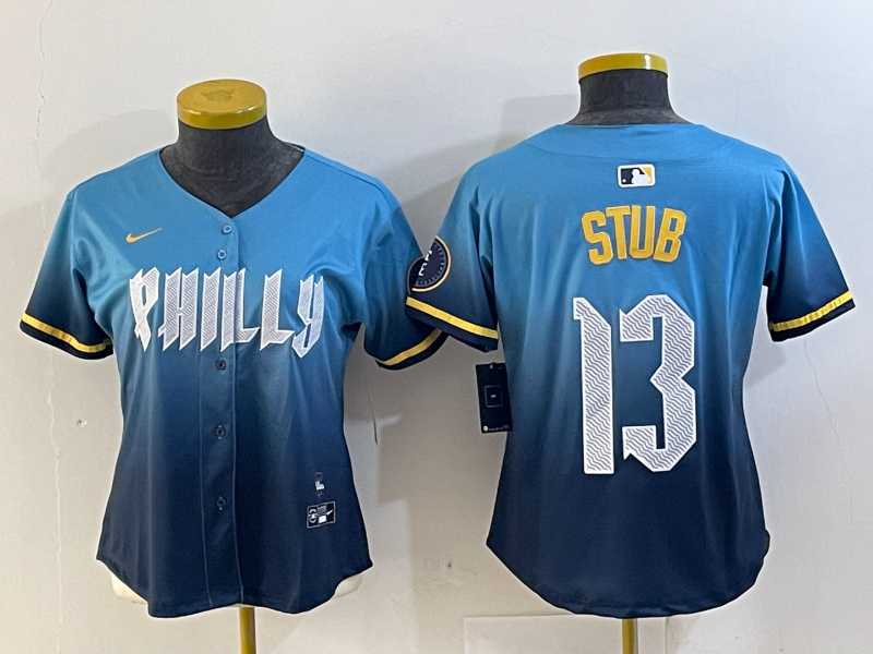 Womens Philadelphia Phillies #13 Stub Blue 2024 City Connect Limited Stitched Jersey->mlb womens jerseys->MLB Jersey